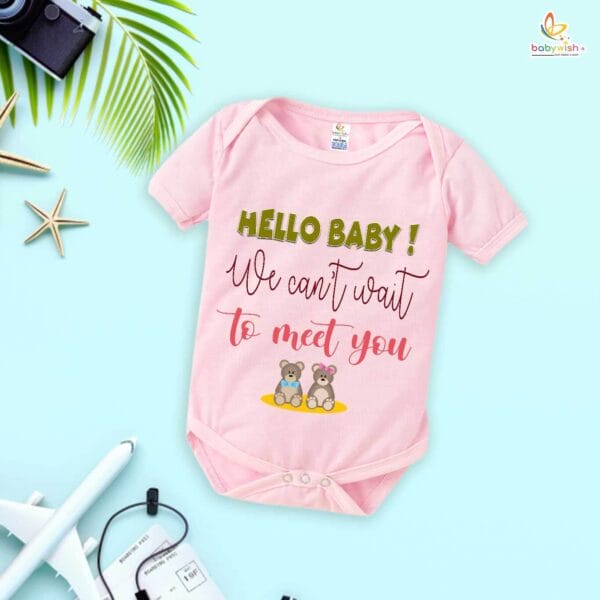 Pregnancy Announcement Baby Romper – Hello Baby We Can’t Wait to Meet You Bodysuit – Cute Newborn Baby Reveal Outfit for Boy or Girl – Babywish - Image 3