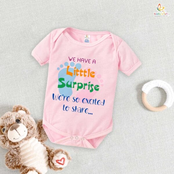 Pregnancy Announcement Baby Romper – We Have a Little Surprise Bodysuit – Cute Baby Reveal Outfit for Newborn Baby Girl or Boy – Babywish - Image 3