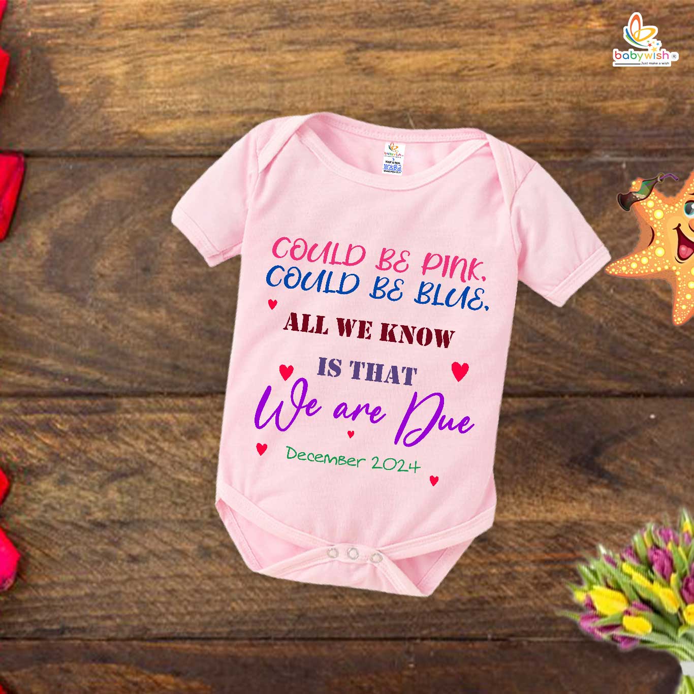 Babywish Pregnancy Reveal Romper Clothes My Pregnancy Announcement Bodysuits Could Be Pink Could Be Blue All We Know Is That We Are Due