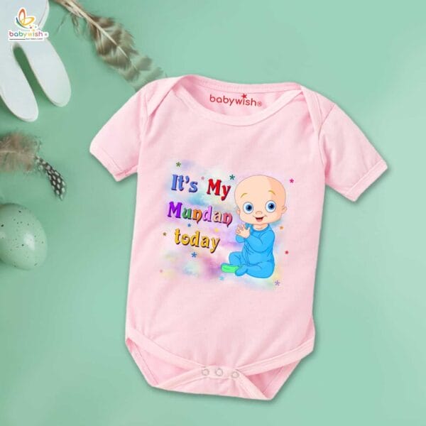 Newborn mundan ceremony clothes Bodysuit romper for Unisex Onesies Infant Half Sleeve | It's My Mundan Today | - Image 3