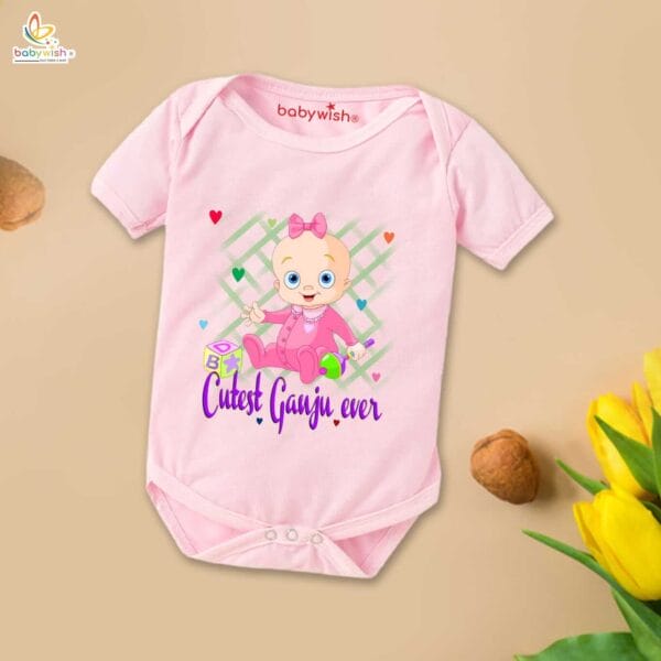Newborn mundan ceremony clothes Bodysuit romper for Unisex Onesies Infant Half Sleeve | Cutest Ganju Ever | - Image 4