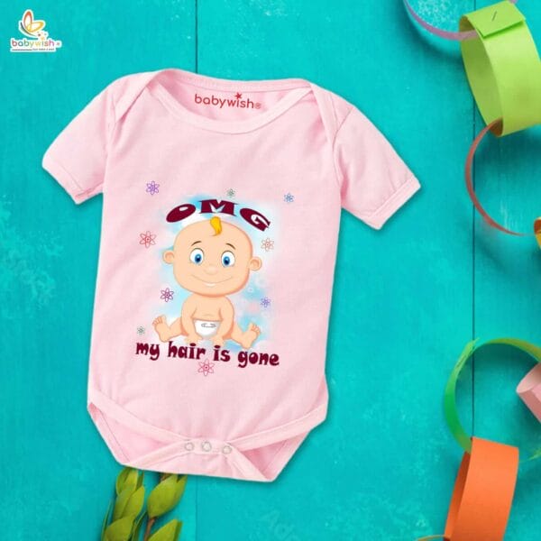 Newborn mundan ceremony clothes Bodysuit romper for Unisex Onesies Infant Half Sleeve | OMG My Hair is Gone | - Image 4