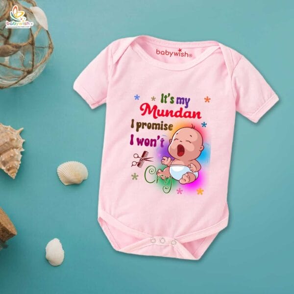 Newborn mundan ceremony clothes Bodysuit romper for Unisex Onesies Infant Half Sleeve | It's my Mundan I promise I Won't Cry | - Image 3