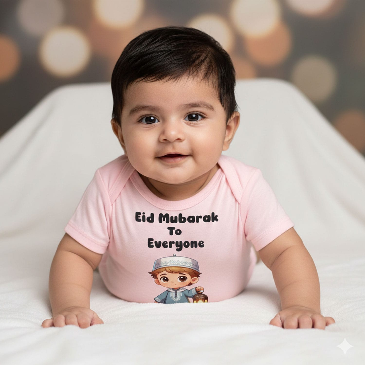 Personalized Eid Mubarak Baby Romper with Name Print – Custom Islamic Eid Outfit for Baby Boy & Girl Soft Cotton Festive Wear Age 6-12 Months Color White, Pink, Sea Green, Lemon and Black – Babywish