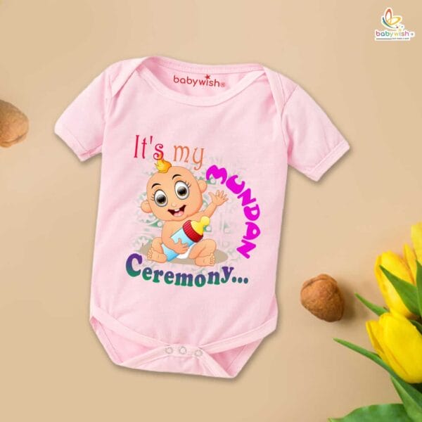 Newborn mundan ceremony clothes Bodysuit romper for Unisex Onesies Infant Half Sleeve |It's My Mundan Ceremony | - Image 3