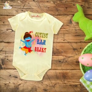 Baby First Ramnavmi Romper Onesies Clothes Baby Navratri festival Bodysuits Newborn Outfit Envelop Neck Half Sleeve Unisex Onesies" Cutest Ram Bhakt "