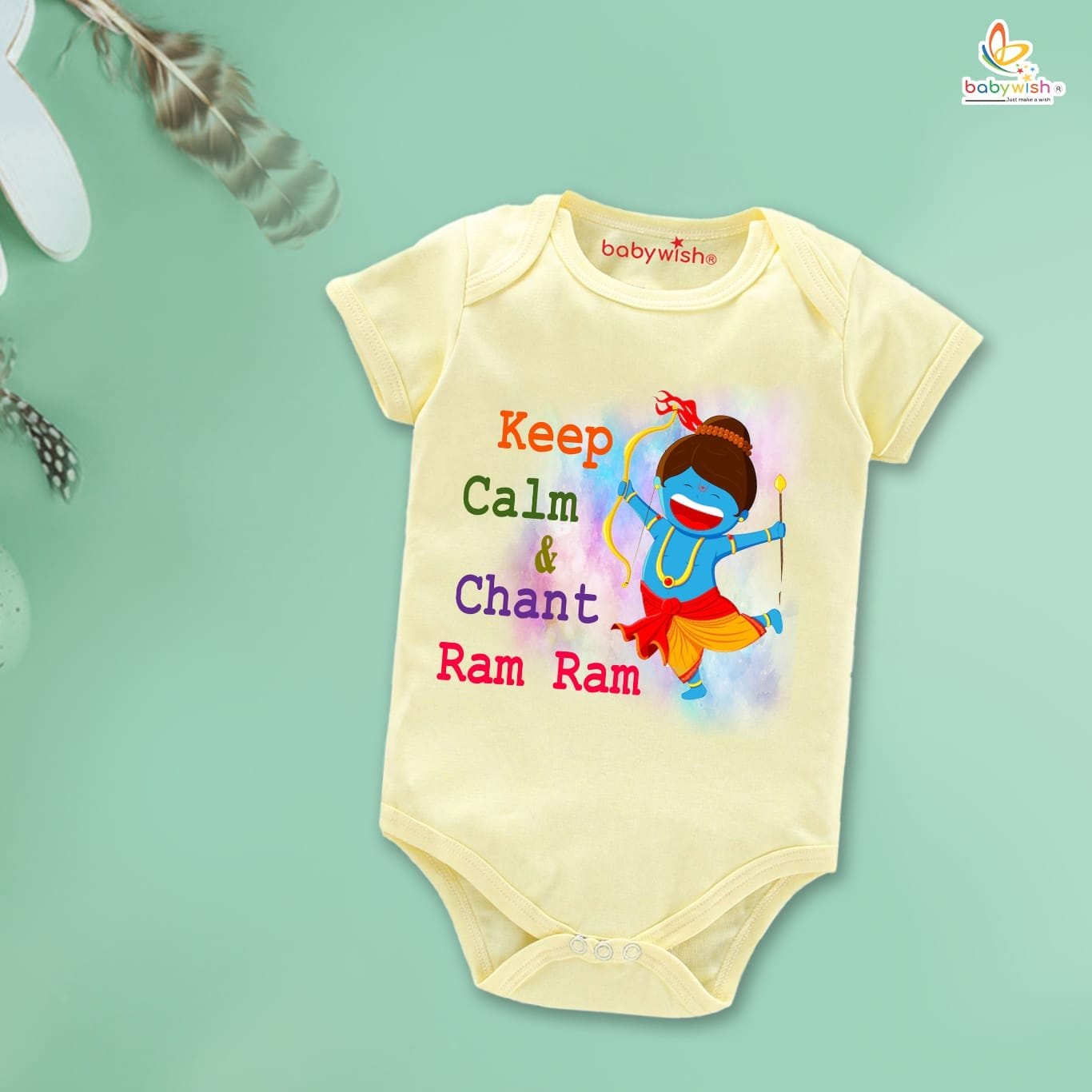 Baby First Ramnavmi Romper Onesies Clothes Baby Navratri festival Bodysuits Newborn Outfit Envelop Neck Half Sleeve Unisex Onesies" Keep Calm & Chant Ram Ram "