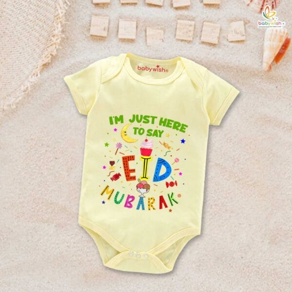 Baby First Eid Romper Clothes Baby Ramadan festival Bodysuits Newborn Outfit Envelop Neck Half Sleeve Unisex Onesies "Just to Say Eid Mubarak" - Image 5