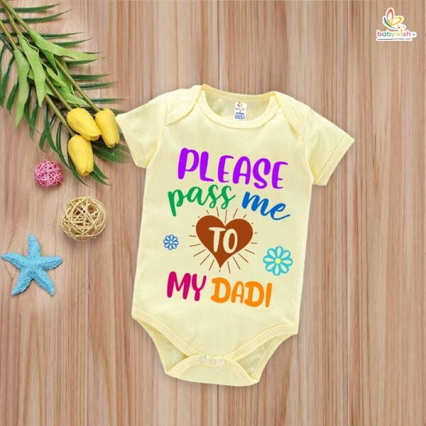 Please Pass Me to My Dadi Baby Romper – Funny My Dadu & Dadi Bodysuit for Newborns – Cute Baby Clothes, Grandparents Gift, Soft Cotton Outfit – Babywish - Image 3