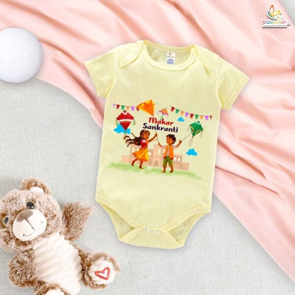 My First Makar Sankranti Baby Romper – Flying Kite Print Festive Bodysuit for Newborns & Infants | Sankranti Baby Outfit for Boys & Girls – Babywish - Image 3