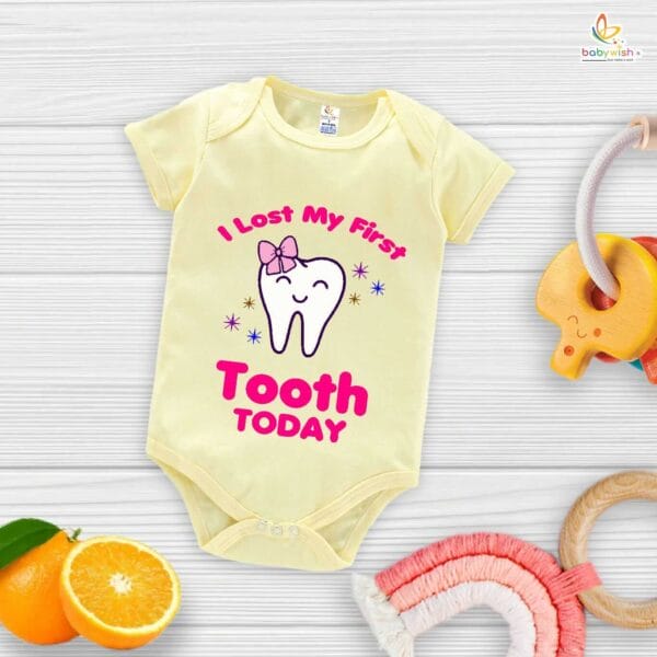 I Lost My First Tooth Today Baby Romper – My First Tooth Milestone Bodysuit for Newborn & Infant | Cute Tooth Loss Outfit – Babywish - Image 2