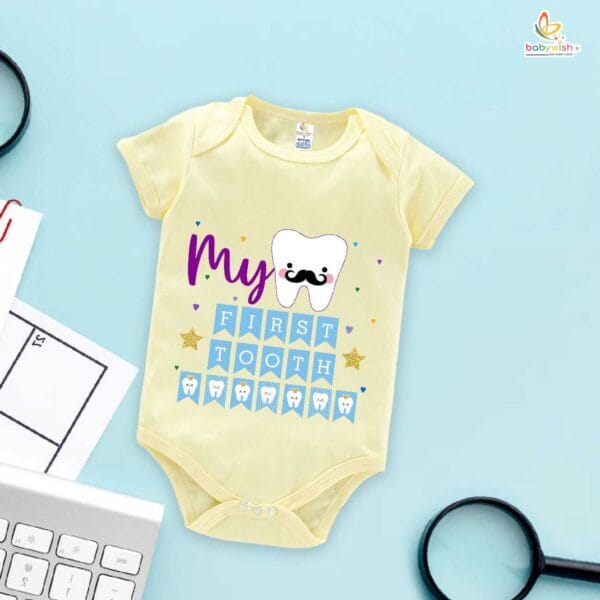 My First Tooth Baby Romper – Cute Bodysuit for Newborn & Infant | First Tooth Milestone Outfit | Soft Cotton Baby Clothes – Babywish - Image 2
