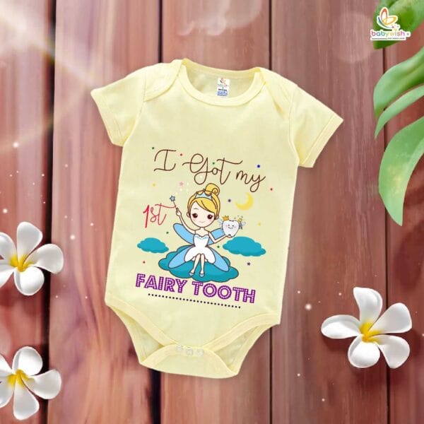 I Got My 1st Tooth Fairy Baby Romper – My First Tooth Bodysuit for Newborn & Infant | Cute First Tooth Milestone Outfit – Babywish - Image 2