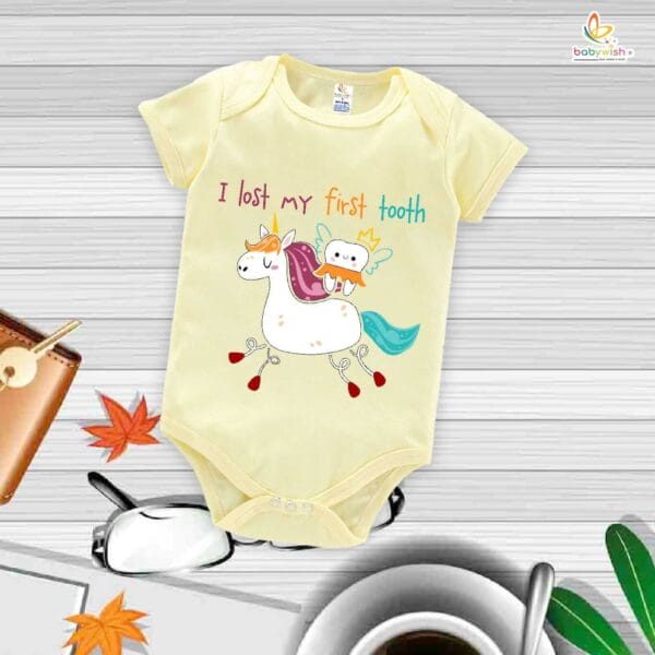 I Lost My First Tooth Baby Romper – My First Tooth Bodysuit for Newborn & Infant | Cute First Tooth Milestone Outfit – Babywish - Image 2