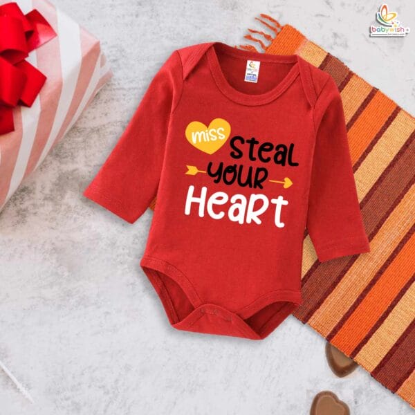 Miss Steal Your Heart Baby Girl Romper – My First Valentine’s Day Full Sleeve Bodysuit | Cute Valentine’s Day Outfit for Baby Girls | Newborn & Infant Valentine Clothes – Babywish - Image 2