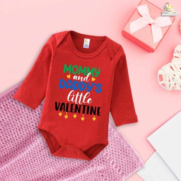 Mommy and Daddy's Little Valentine Baby Romper – My First Valentine’s Day Full Sleeve Bodysuit | Cute Baby Girl & Boy Valentine Outfit | Newborn & Infant Clothes – Babywish - Image 2