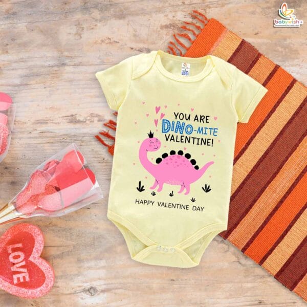 My First Valentine’s Day Romper | "You Are Dino-Mite Valentine" Baby Bodysuit for Boys & Girls – Babywish - Image 2