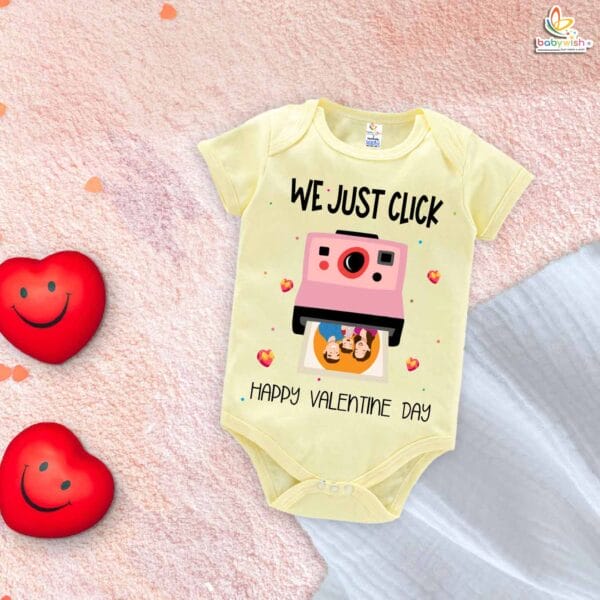 My First Valentine’s Day Romper | "We Just Click" Baby Bodysuit – Babywish - Image 2