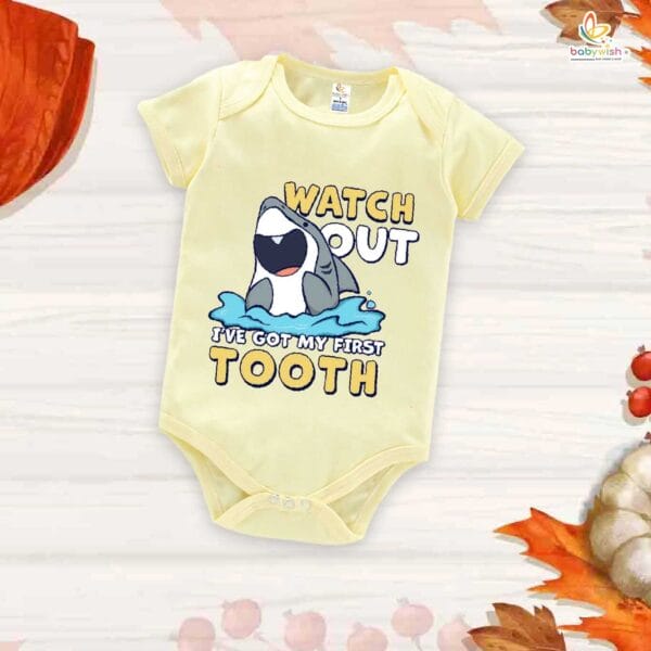 My First Tooth Romper | "Watch Out, I Have Got My First Tooth" Baby Bodysuit – Babywish - Image 2