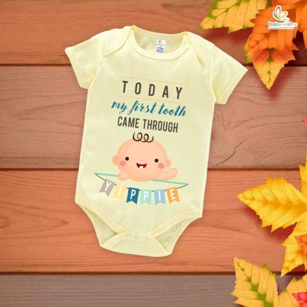 My First Tooth Romper for Baby Boy | "Today My First Tooth Came Through" Bodysuit – Babywish - Image 2