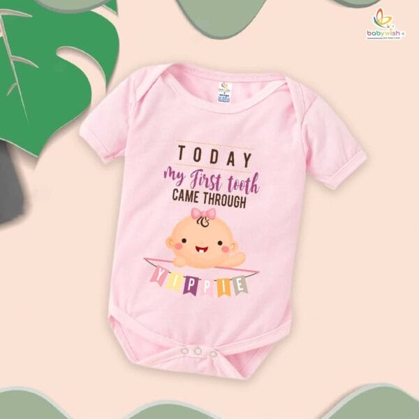 My First Tooth Romper for Baby Girl | "Today My First Tooth Came Through" Bodysuit – Babywish - Image 4