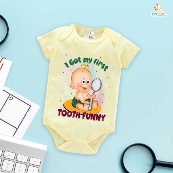 My First Tooth Baby Romper | Funny First Tooth Bodysuit for Baby Boys & Girls | Milestone Outfit – Babywish - Image 2