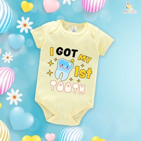 I Got My First Tooth Romper – Shiny “My First Tooth” Milestone Bodysuit for Babies | Soft Cotton Outfit for Boys & Girls – Babywish - Image 3