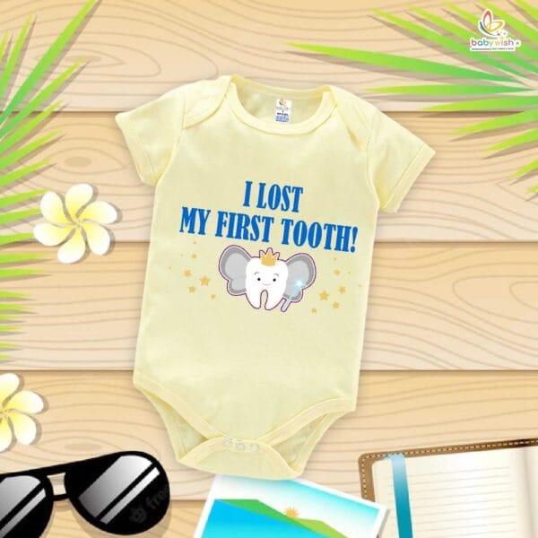 I Lost My First Tooth Baby Romper – Blue Milestone Bodysuit for Boys | “My First Tooth” Cotton Outfit – Babywish - Image 3