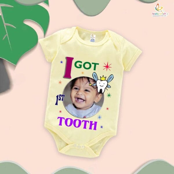 I Got My 1st Tooth Baby Romper – “My First Tooth” Milestone Bodysuit for Baby Photo Shoot | Soft Cotton Baby Clothes – Babywish - Image 3