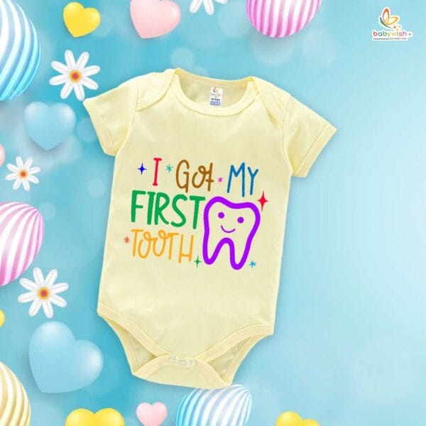 My First Tooth Baby Romper – “My 1st Tooth” Bodysuit with Tooth Fairy Print | Baby Milestone Outfit for Boys & Girls – Babywish - Image 3