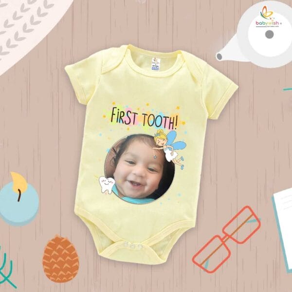 Baby First Tooth Romper – “My First Tooth” Bodysuit with Tooth Fairy Print | Baby Milestone Outfit for Boys & Girls – Babywish - Image 3