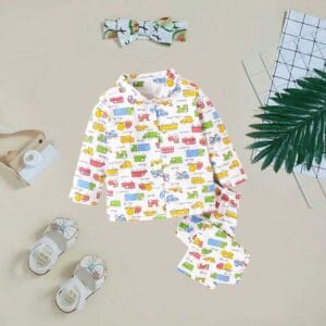 Kids Sleepsuit for Baby Boy’s and Girl’s Topwear and Pajamas Set Long Sleeve Sleepwear Baby Clothing Sets - Car Theme