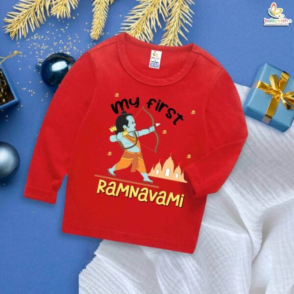 My First Ram Navami Baby T-Shirt – Full Sleeve Festive Outfit for Infant Boy or Girl – Traditional Hindu Festival Clothing for Ramnavmi Celebration – Babywish - Image 2