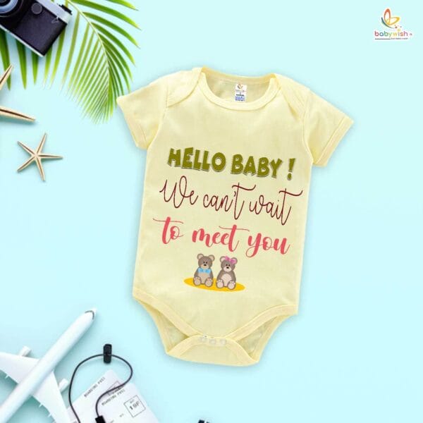 Pregnancy Announcement Baby Romper – Hello Baby We Can’t Wait to Meet You Bodysuit – Cute Newborn Baby Reveal Outfit for Boy or Girl – Babywish - Image 4