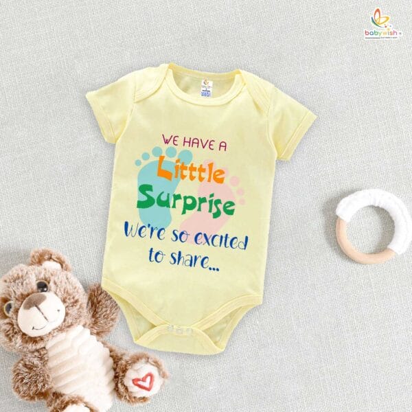 Pregnancy Announcement Baby Romper – We Have a Little Surprise Bodysuit – Cute Baby Reveal Outfit for Newborn Baby Girl or Boy – Babywish - Image 2