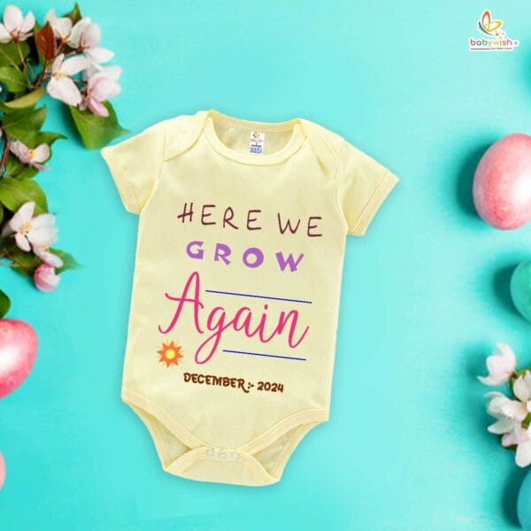 Pregnancy Announcement Baby Romper – Here We Grow Again Bodysuit for New Baby Reveal – Cute Gender Neutral Outfit for Baby Girl or Boy – Babywish - Image 4