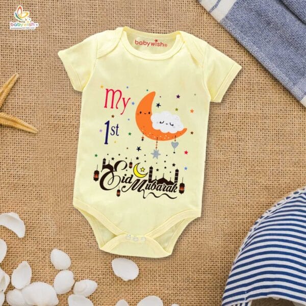 Baby First Eid Romper Clothes Baby Ramadan festival Bodysuits Newborn Outfit Envelop Neck Half Sleeve Unisex Onesies " My First Eid Celebrations " - Image 4