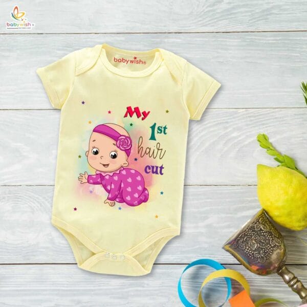 Newborn mundan ceremony clothes Bodysuit romper for Unisex Onesies Infant Half Sleeve | My 1st Hair Cut | - Image 4