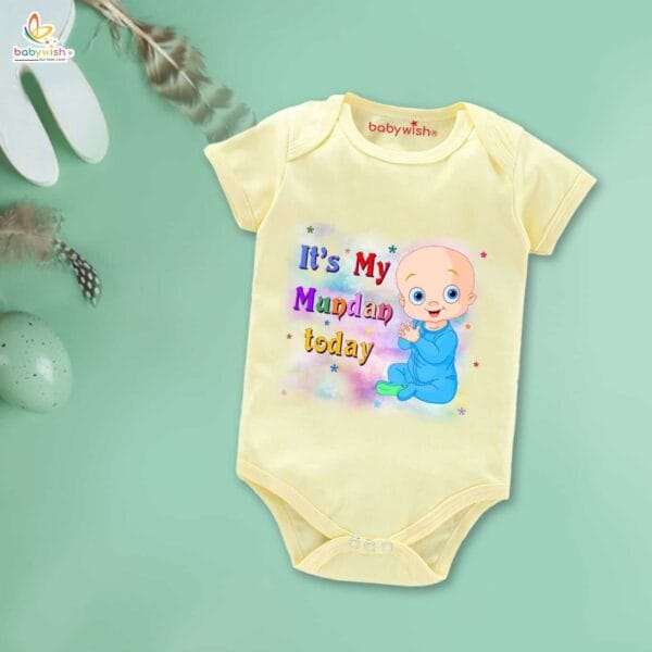 Newborn mundan ceremony clothes Bodysuit romper for Unisex Onesies Infant Half Sleeve | It's My Mundan Today | - Image 4