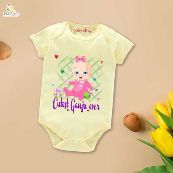 Newborn mundan ceremony clothes Bodysuit romper for Unisex Onesies Infant Half Sleeve | Cutest Ganju Ever | - Image 5