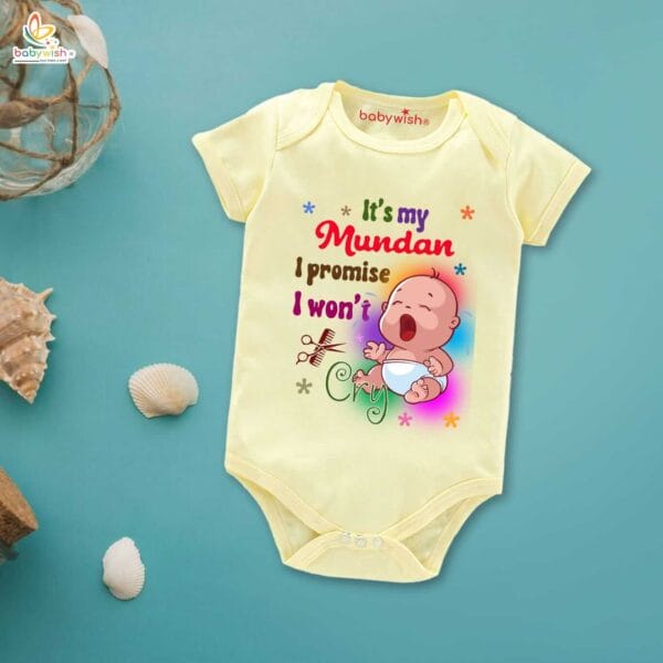 Newborn mundan ceremony clothes Bodysuit romper for Unisex Onesies Infant Half Sleeve | It's my Mundan I promise I Won't Cry | - Image 4