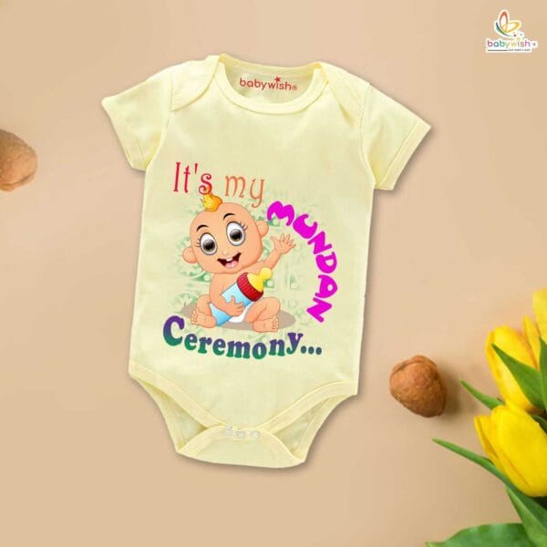 Newborn mundan ceremony clothes Bodysuit romper for Unisex Onesies Infant Half Sleeve |It's My Mundan Ceremony | - Image 4