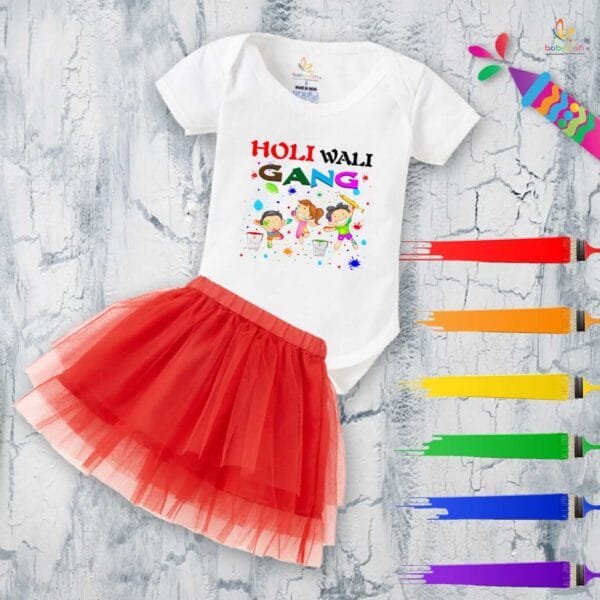 Newborn Girl's Tutu Skirt & Romper Holi Print Onesies bodysuits For baby 0 to 3 Months - Image 2