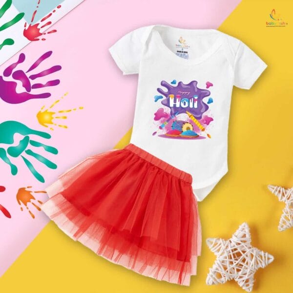 Newborn Girl's Tutu Skirt & Romper Holi Print Onesies bodysuits For baby 0 to 3 Months - Image 2
