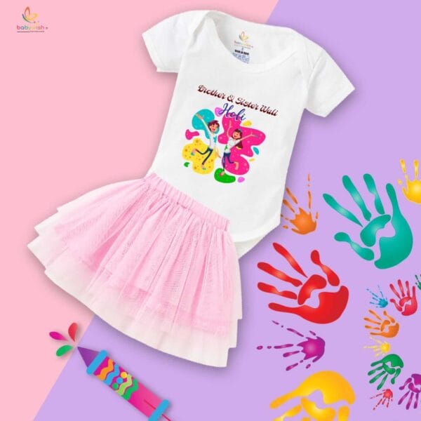 Newborn Girl's Tutu Skirt & Romper Holi Print Onesies bodysuits For baby 0 to 3 Months - Image 2