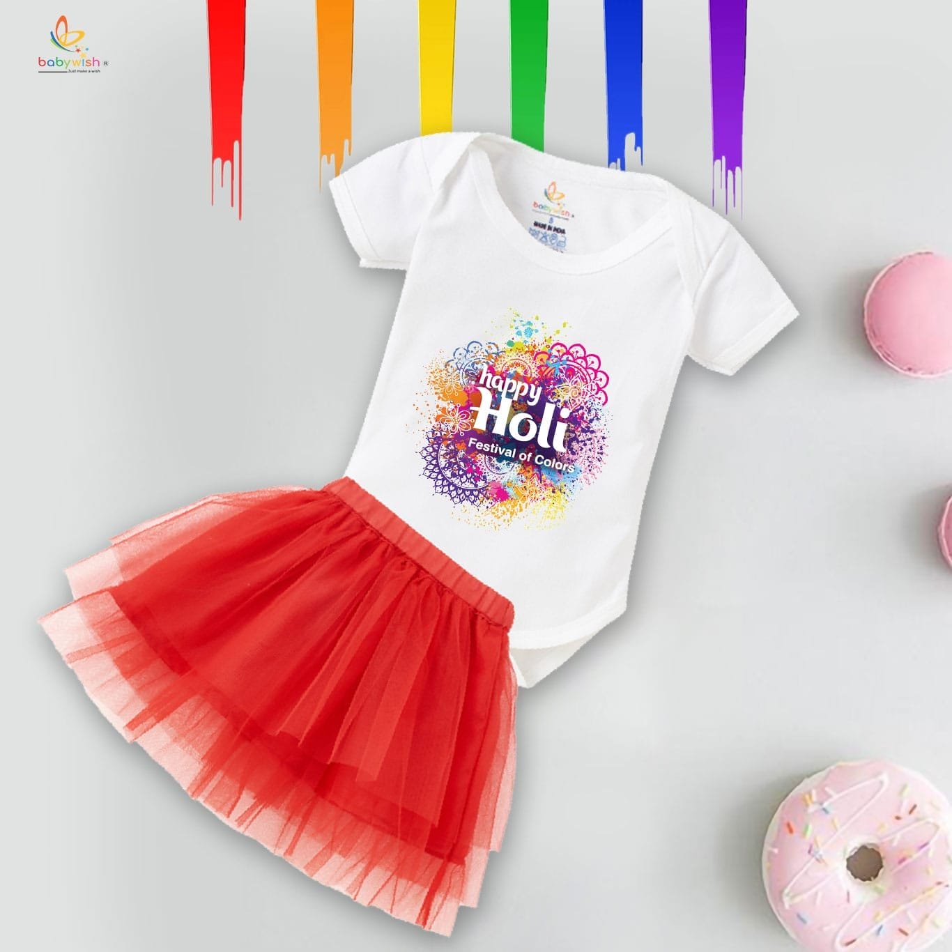Newborn Girl's Tutu Skirt & Romper Holi Print Onesies bodysuits For baby 0 to 3 Months