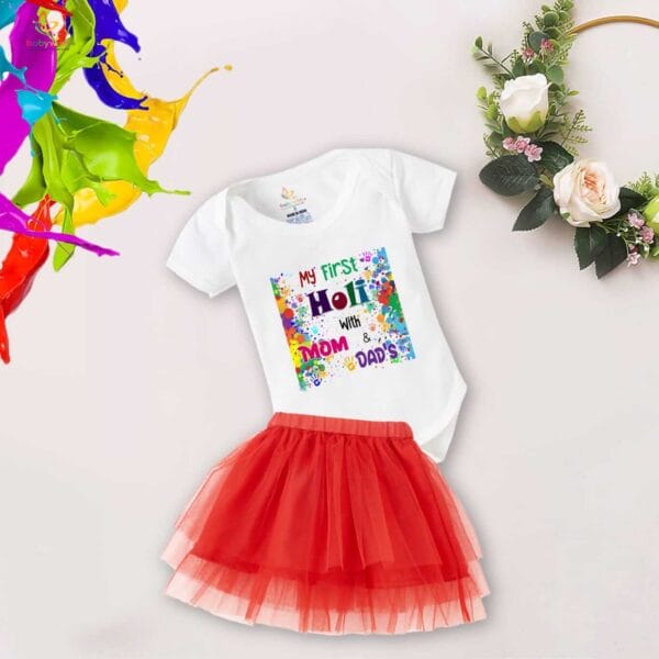 Newborn Girl's Tutu Skirt & Romper Holi Print Onesies bodysuits For baby 0 to 3 Months - Image 3