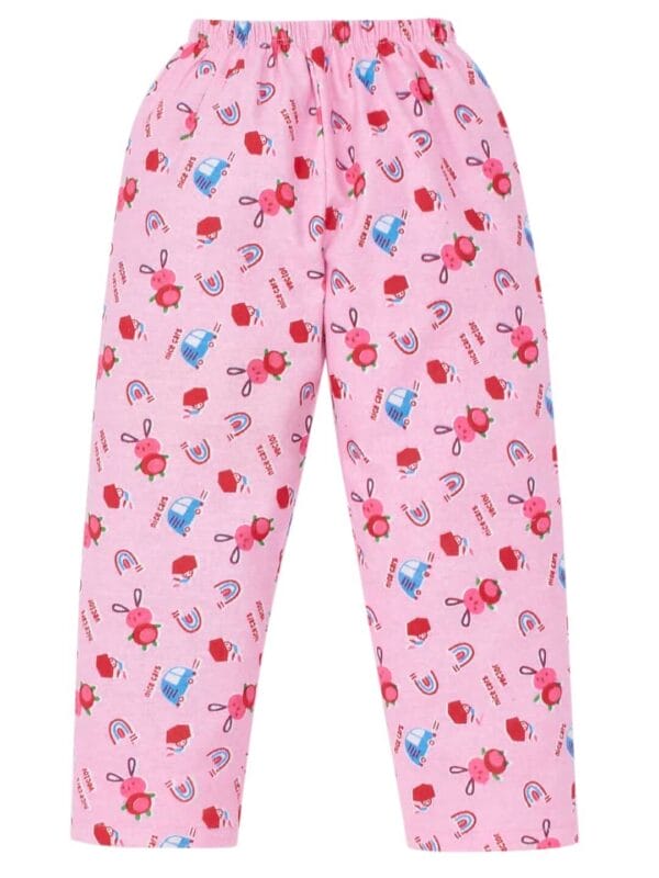 kids top bottom baby Jhabla Set Full Sleeve Pure Flannel kids tshirt Jhabla pajama set - Pink Nice Car Vector Print - Image 5