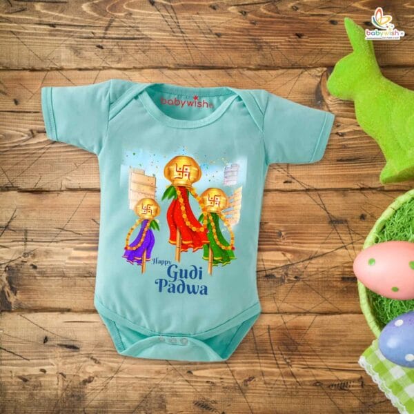 Baby First Gudi Padwa Romper Clothes Baby gudi padwa festival Bodysuits Newborn Outfit Envelop Neck Half Sleeve Unisex Onesies "Celebrating Gudi Padwa" - Image 4
