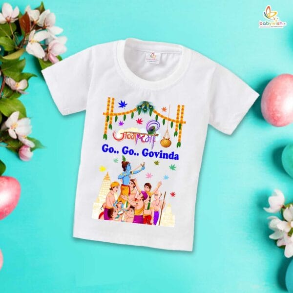 Babywish Dahi Handi T-Shirt for Boys and Girls Krishna Janmashtami T-Shirts HAPPY KRISHNA JANMASHTAMI